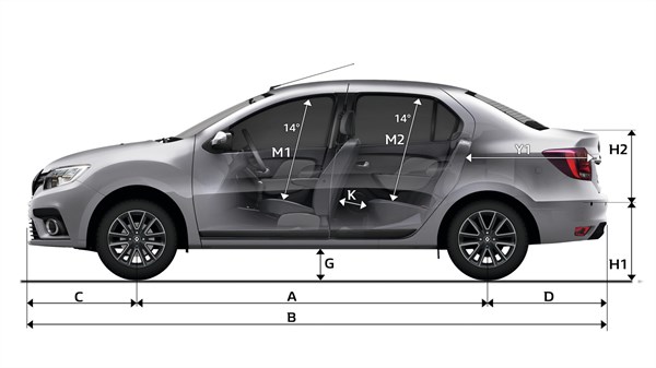Renault Symbol side view with dimensions