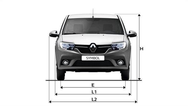 Renault Symbol front view with dimensions
