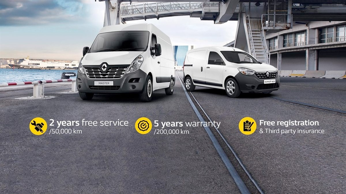 Renault Master Van & Renault Express vans are parked next to each other.